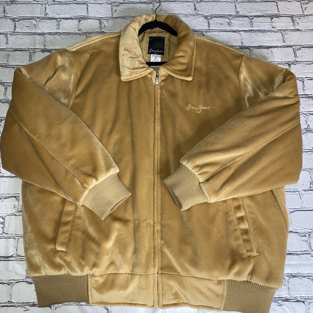 Sean John Mens Velour Jacket 3XL Brown Full Zip Puffer Polyester Hip Hop Rap